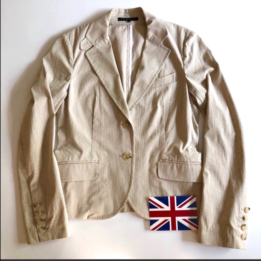 Theory Beige Fine Stripe Cotton Stretch Blazer